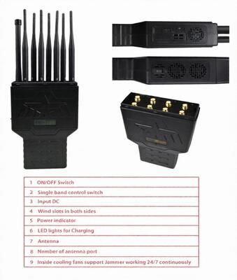kupować 8 pasm Przenośny bloker sygnału 18 W 12000 mAh z anteną 30 m online manufacture